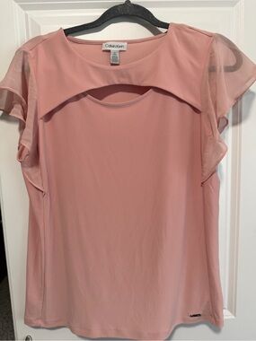 Calvin Klein Dusty Rose Flutter-Sleeve Blouse
